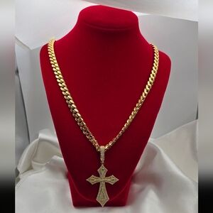 Yellow Gold Over Sterling Silver Gothic Vine Moissanite Cross Pendant